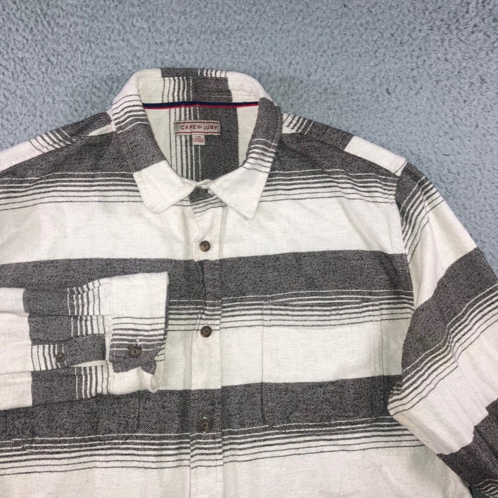 Cape Juby Striped Flannel Shirt Men Large Cream Gray Grunge Skater Button Up